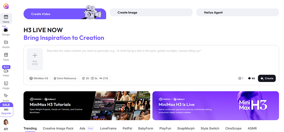 website snippet of my hailuo dashboard for AI video creation