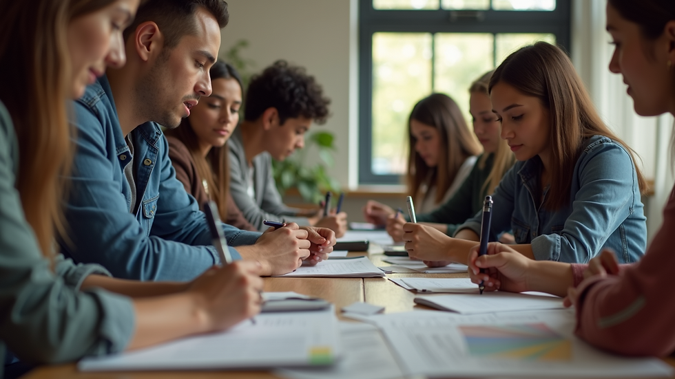 Eye-level view of a diverse group of people engaged in a community workshop