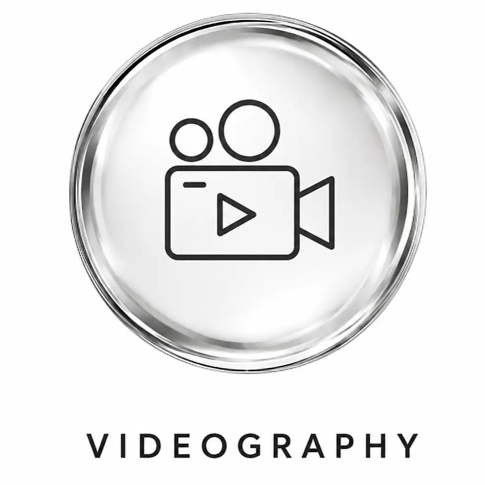 Minimalist chrome icon representing Lowsky Media’s videography services, including social media reels, corporate video production, interviews, promotional videos, event videography, drone footage and branded video content.