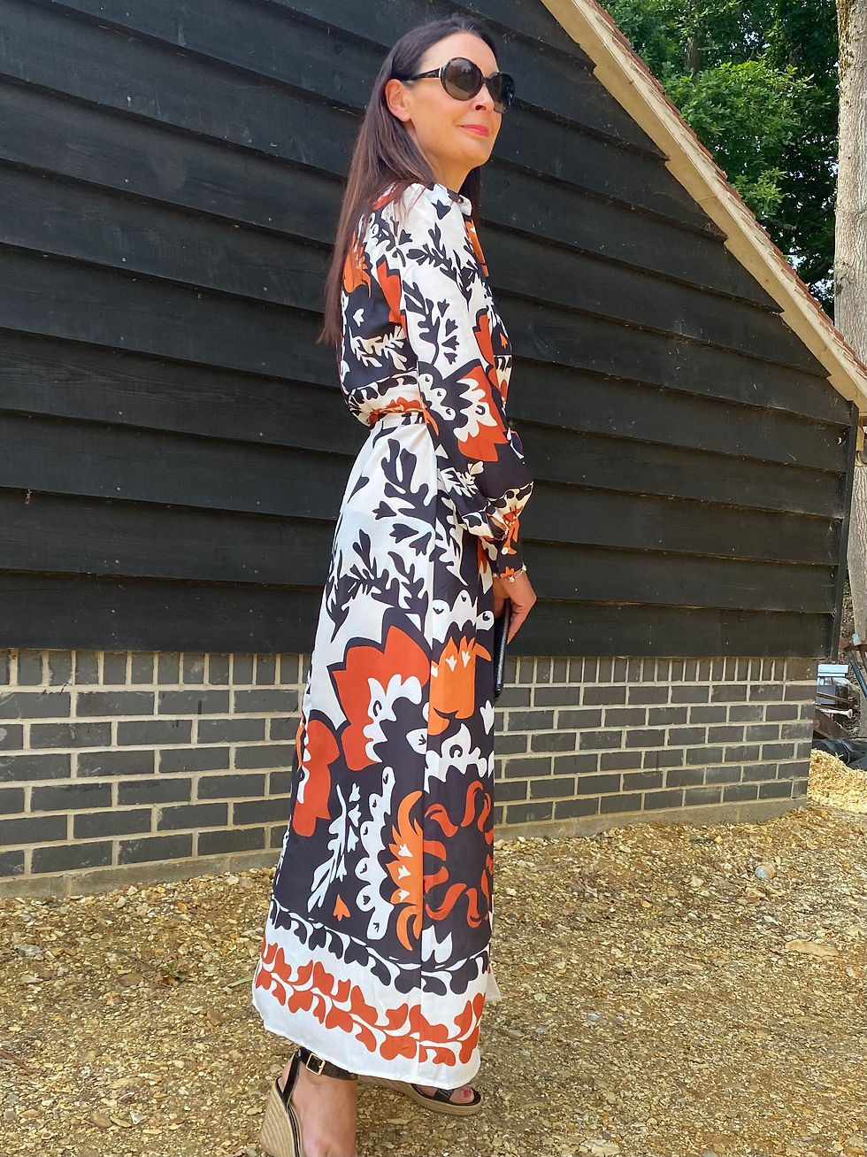 Thumbnail: White Navy and Tan Maxi Shirt Dress