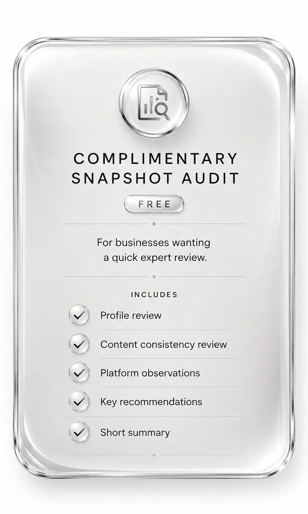 Lowsky Media Complimentary Social Media Snapshot Audit including profile analysis, content consistency review, platform observations and strategic social media recommendations for business growth and digital visibility.