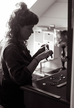 Madeline Harris in her home studio making jewellery