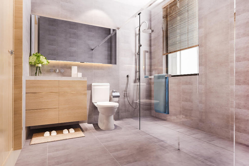 Salle de bain moderne avec mobilier sur mesure et rangement intégré