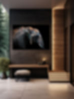 Close up of an elephant in soft side lighting against a black background, showcasing textured skin, gentle expression, and a