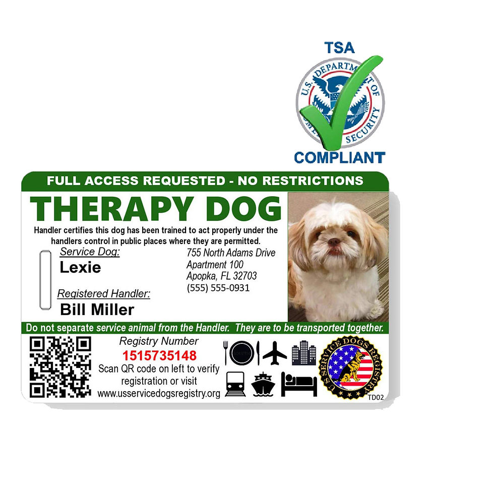 Custom QR Code Therapy Dog ID Card Landscape US Service Dogs Regy