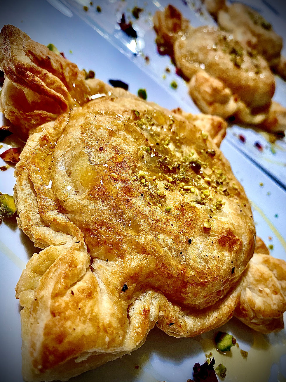 Baked Brie with Local Honey, Pistachio and Dried Fruit