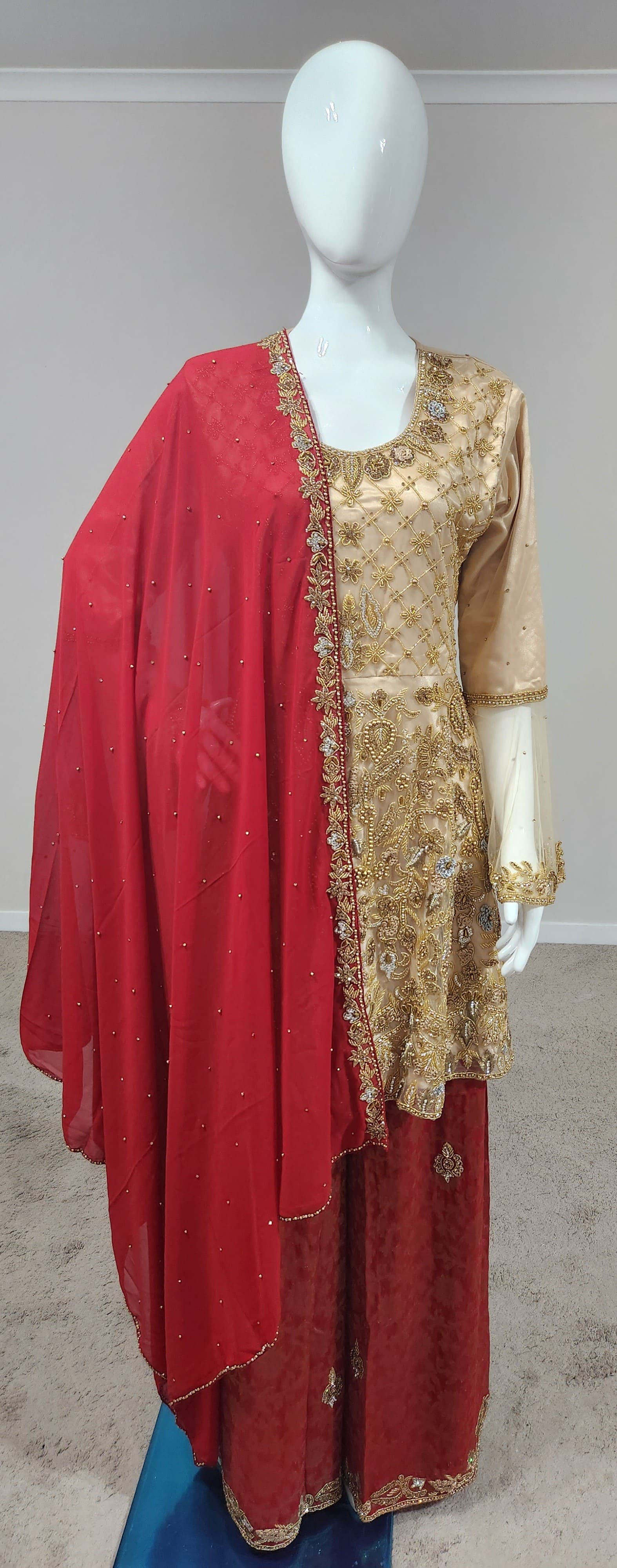Red & Golden Designer Heavy Embroidered Kurta Set