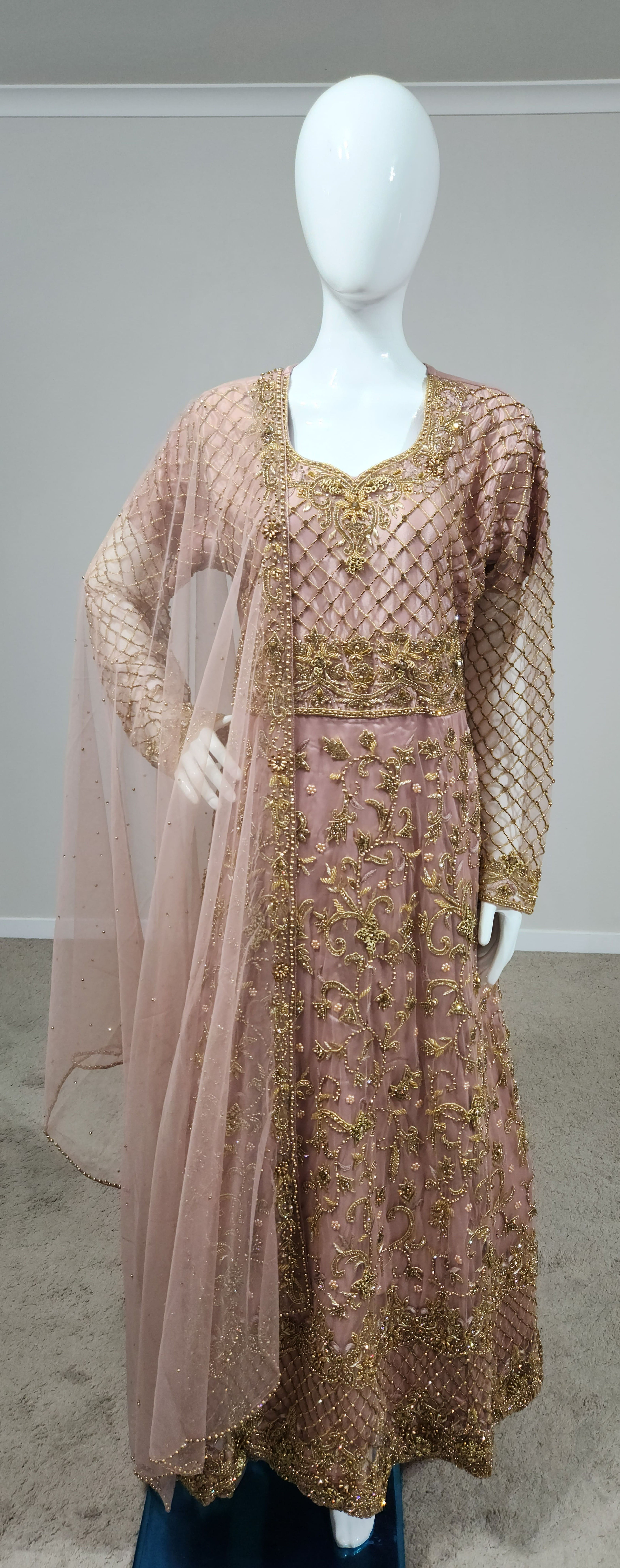 Onion Pink Designer Heavy Golden Work Anarkali