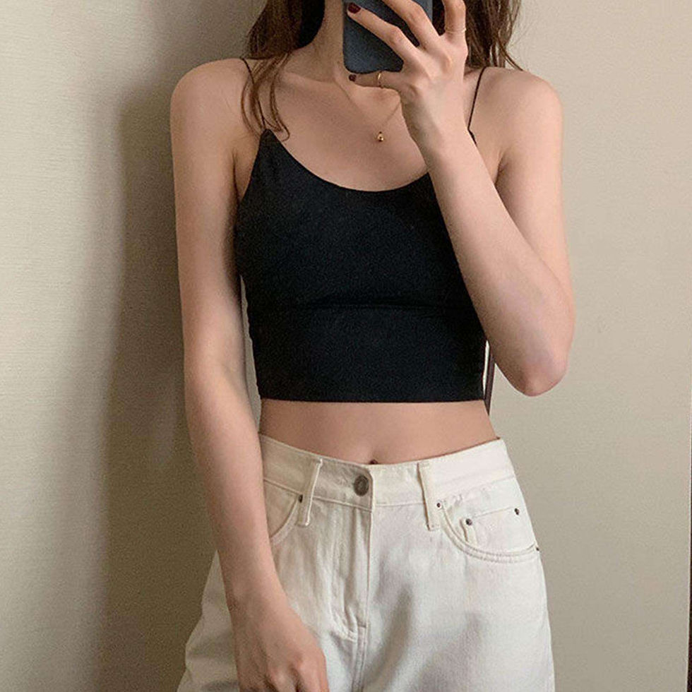 Thumbnail: 1pc Women Sexy Solid Color Camisole Ice Silk Tube Seamless Sports Tank Top Wirel