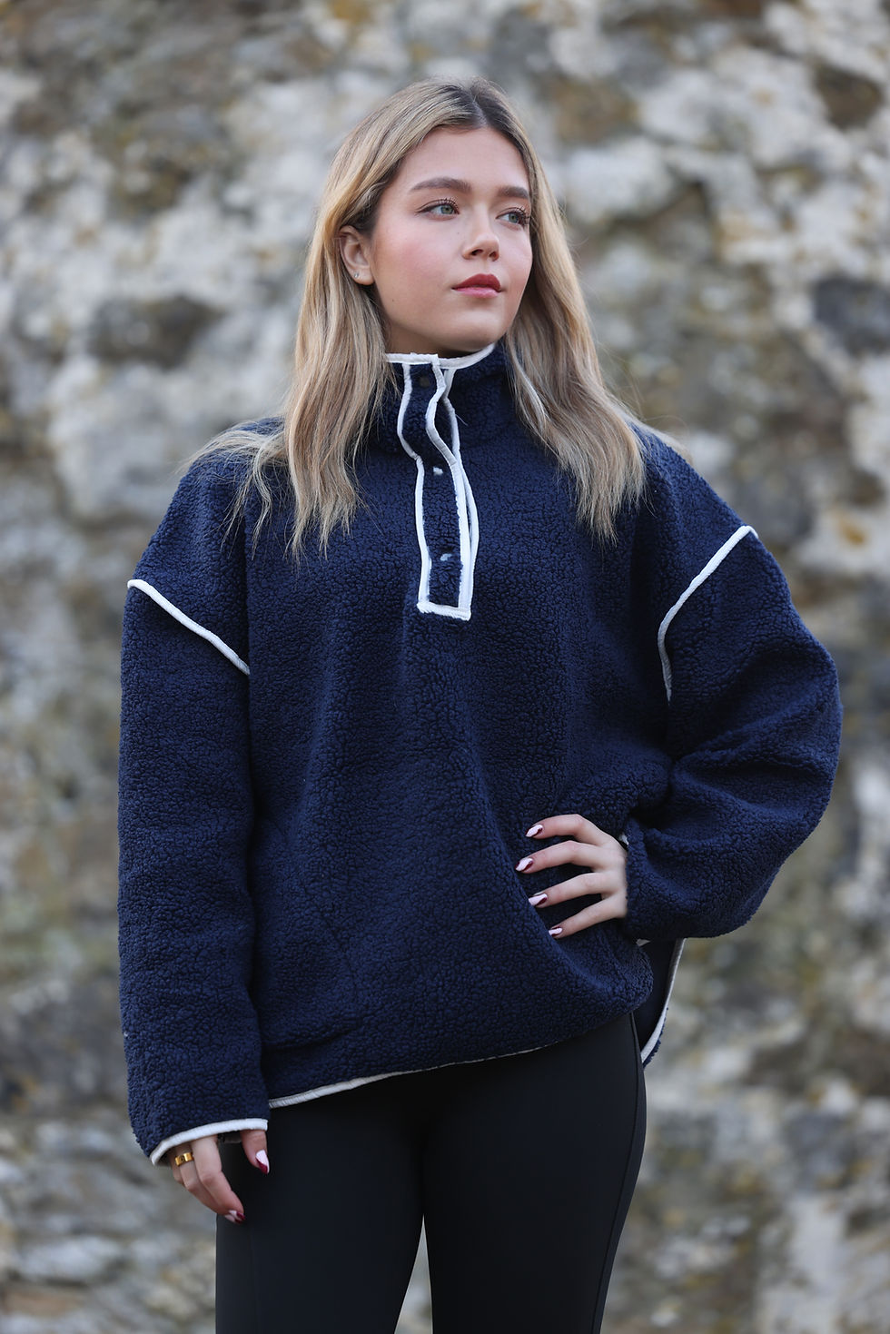 Thumbnail: Navy/White Contrast Fleece Pullover