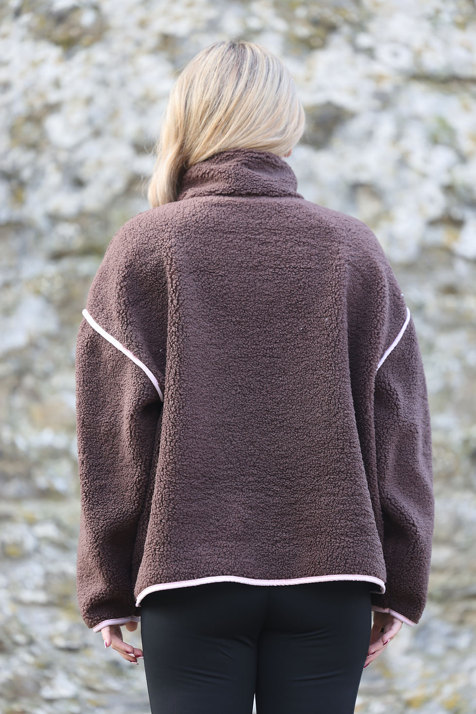Thumbnail: Mocha/Pink Contrast Fleece Pullover