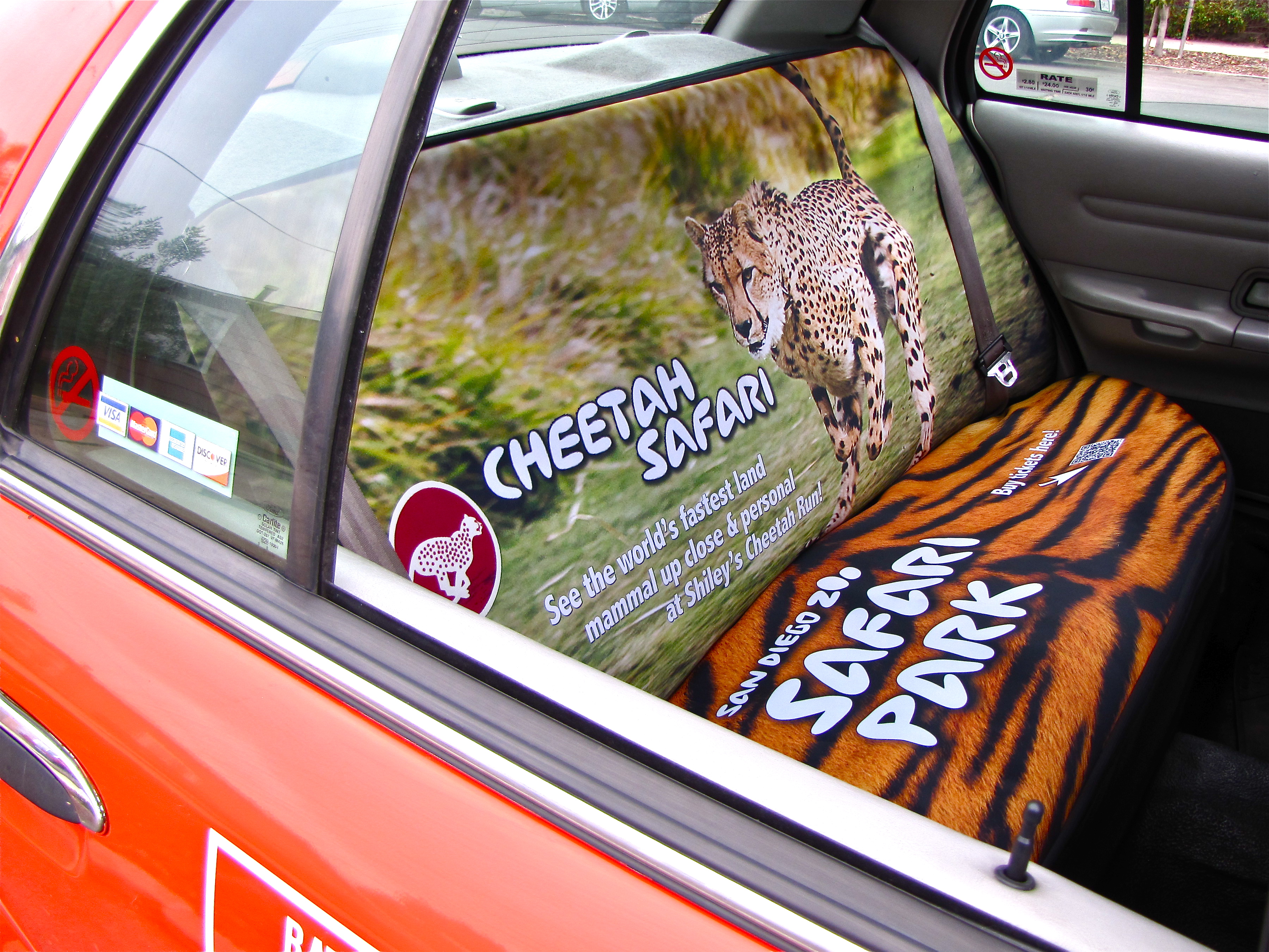 Zoo campaign: In-taxi media, taxi seat covers
