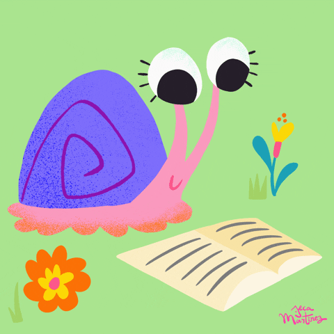 Gif of a cartoon snail reading a book