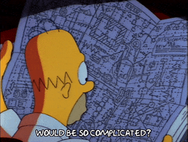 A gif of Homer Simpson looking at a diagram and complaining that it's complicated