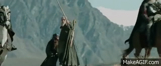 Legolas pulling himself up onto a horse with a dramatic leap and flip that is not actually possible in the lord of the rings movies.