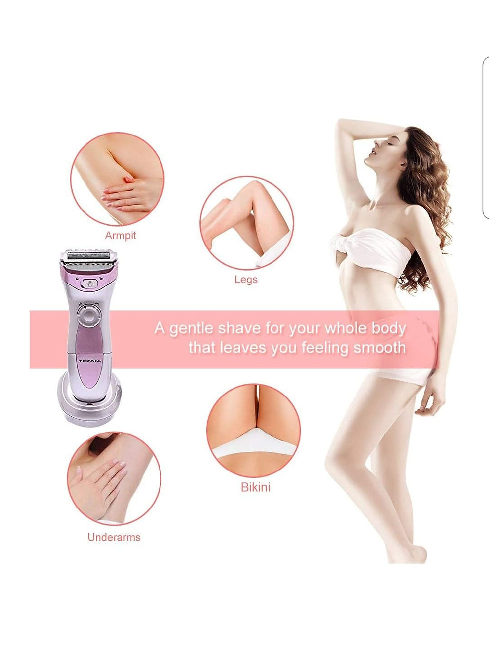 Miniatura: Afeitadora eléctrica para mujeres sin cuerda Tezam, 3 hojas, cuerpo húmedo y sec