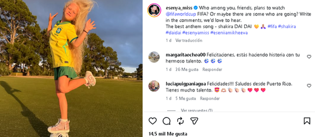 Eseniia Mikheeva la niña escogida por Shakira para bailar en el Mundial de Fútbol