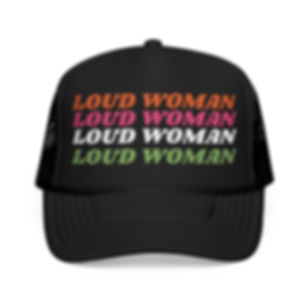 Embroidered 'Loud Woman' Retro Rainbow Foam Trucker Hat — Bold Statement Cap