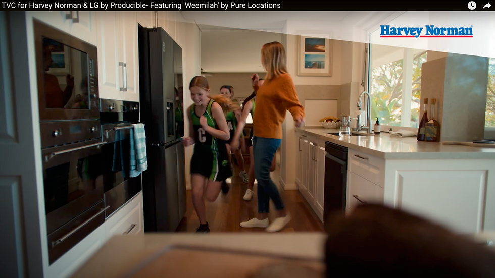 Action in kitchen for TV commercial 