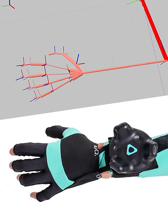 Motion capture glove with HTC Vive tracker on the back of the hand