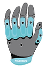 Sensor positions on the 9-sensor glove