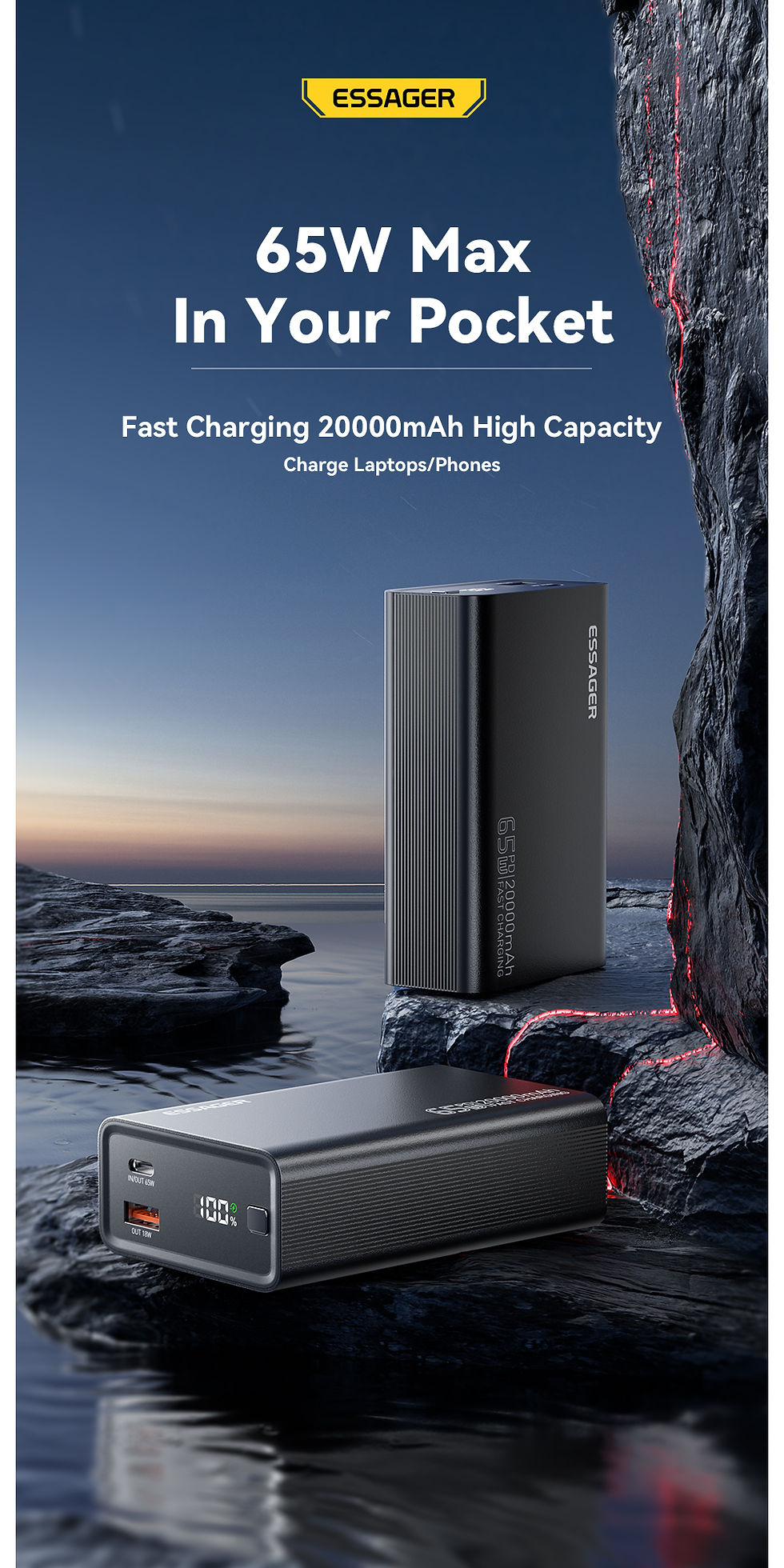 Thumbnail: Essager Power Bank 20000mAh Portable PD 65W Fast Charging  Mobile Phone External