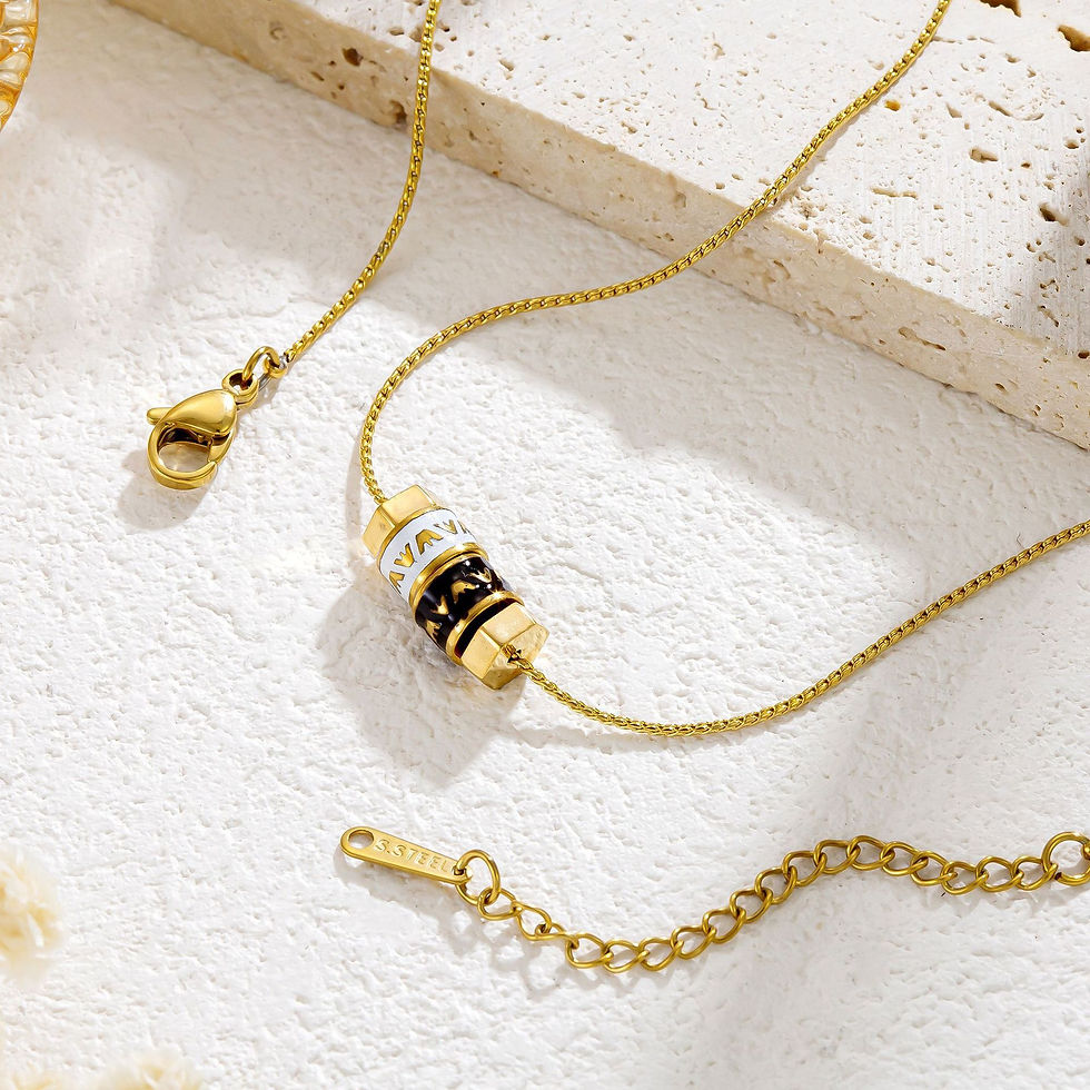 Thumbnail: Stainless Steel Dropping Oil Lucky Beads Pendant Necklace For Women Gold Color N