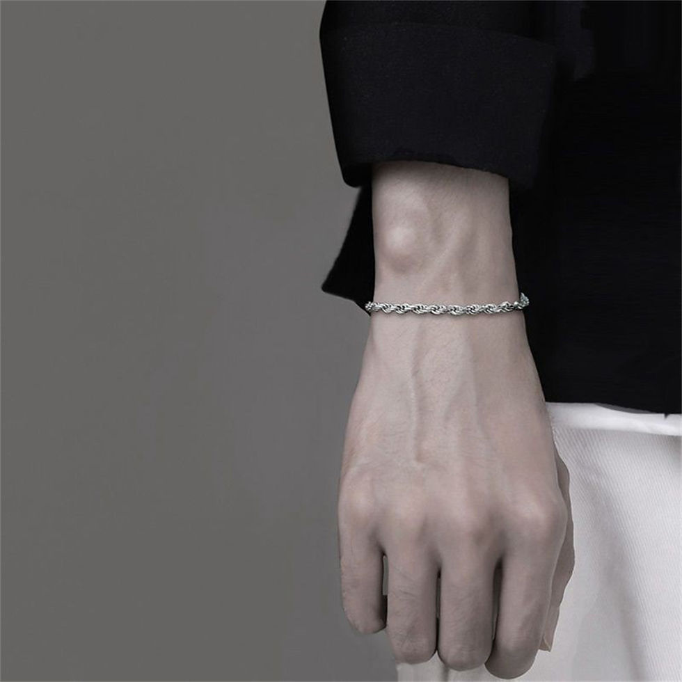 Thumbnail: 925 Sterling Silver Twisted Rope Bracelet 3mm Thick Chain Link UK