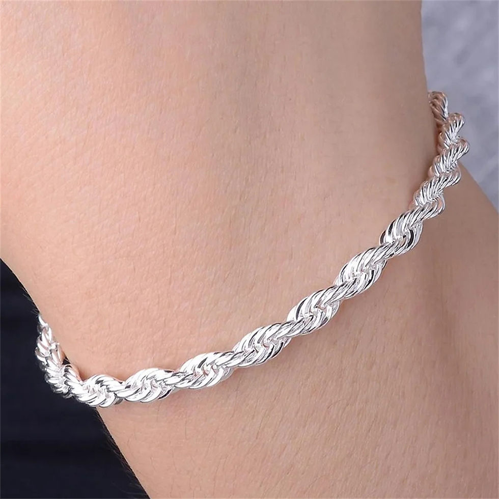 Thumbnail: 925 Sterling Silver Twisted Rope Bracelet 3mm Thick Chain Link UK