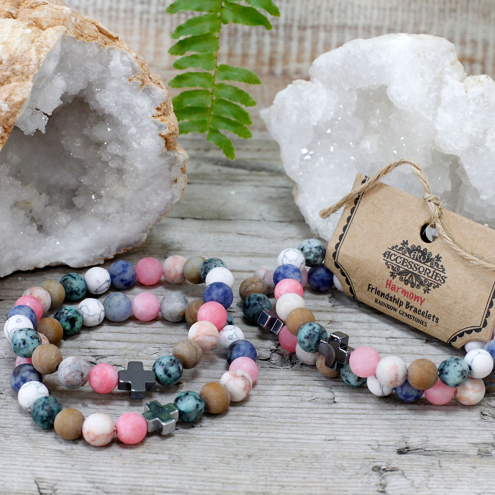 Thumbnail: Set of 2 Gemstones Friendship Bracelets - Harmony - Rainbow Gemstones