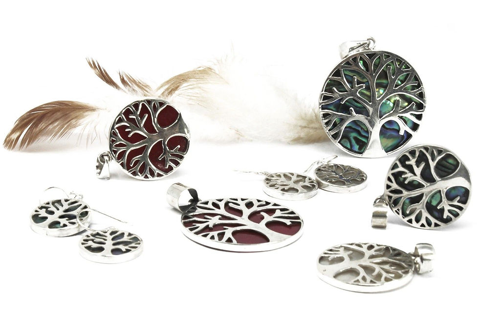 Thumbnail: Tree of Life Silver Earrings 15mm - Abalone