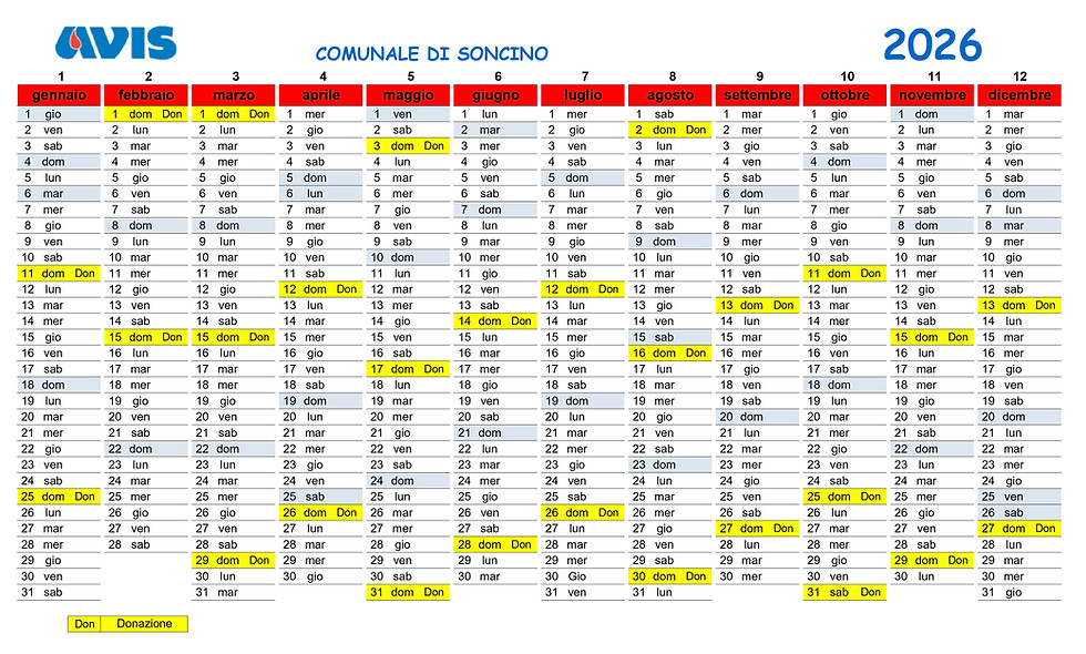Calendario Avis Soncino 2026