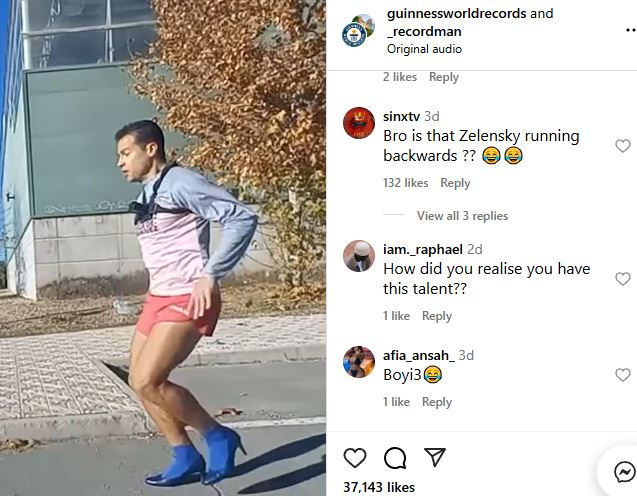 López Rodríguez completó la distancia en un tiempo de 16,55 segundos, superando su propio récord previo de 20,05 segundos. Este avance destaca la evolución en su técnica y entrenamiento. Foto: Instagram guinnessworldrecords