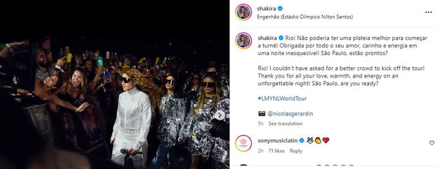 Shakira hace vibrar al público en Río de Janeiro durante su gira