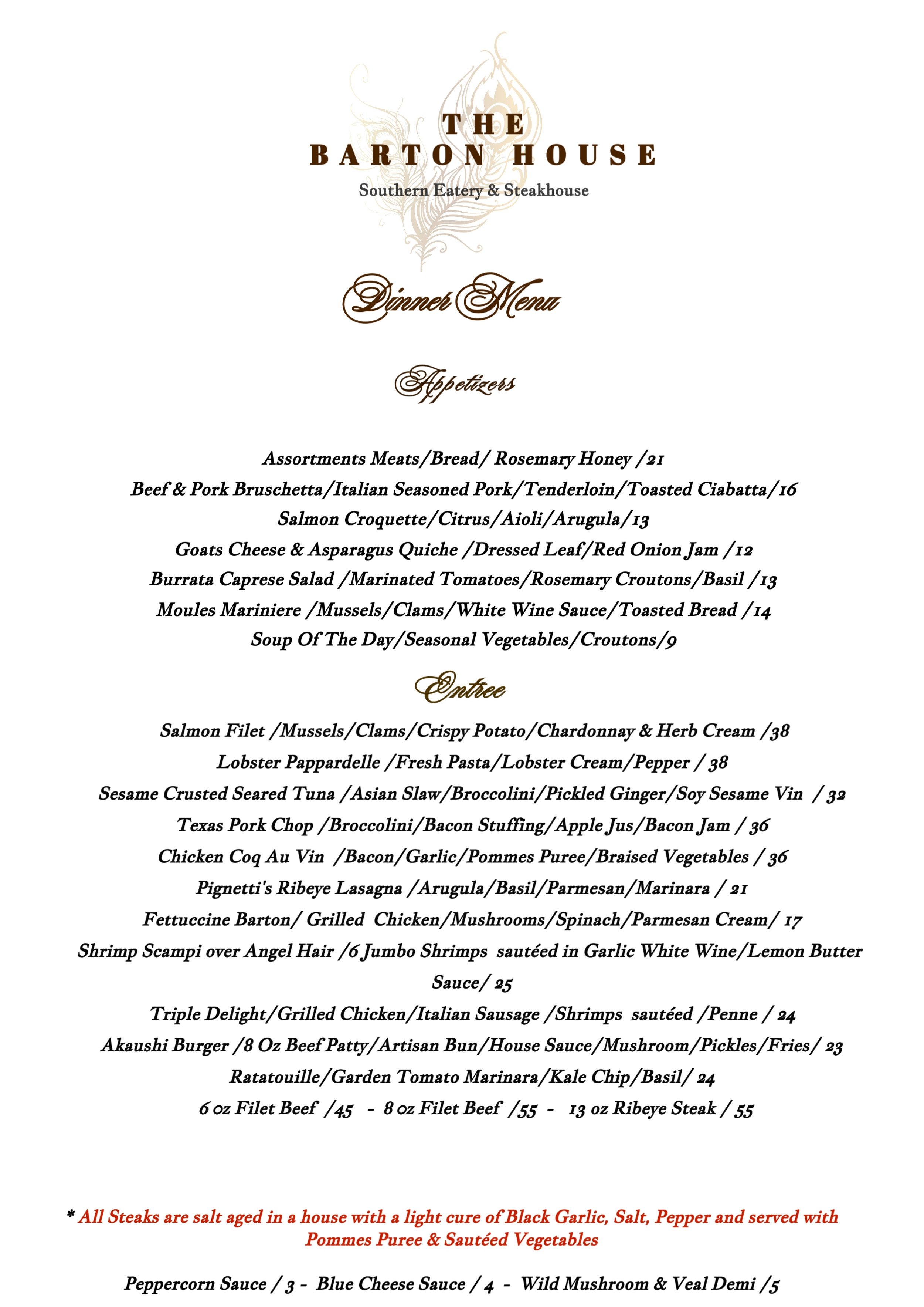 Menus The Barton House Salado