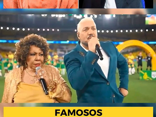 Belo e Alcione cantando o Hino Nacional