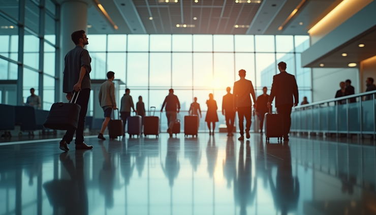 Eye-level view of Heathrow Airport terminal with luggage trolleys
