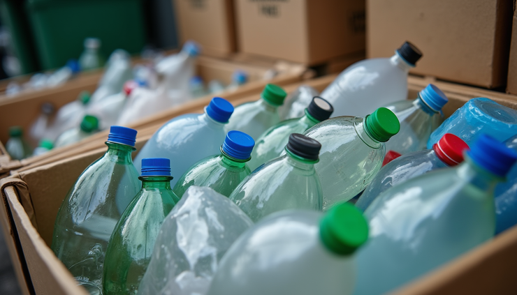 Close-up view of sorted recyclable materials including plastic bottles and cardboard boxes ready for collection in KT1 Kingston