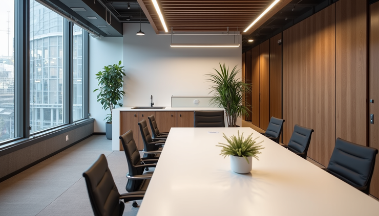 High angle view of a newly arranged office space in SW1 Westminster ready for business