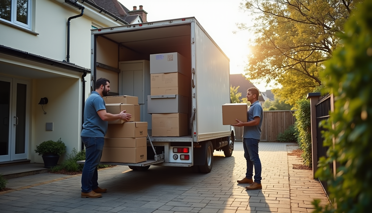 Eye-level view of a moving van parked outside a North Finchley home