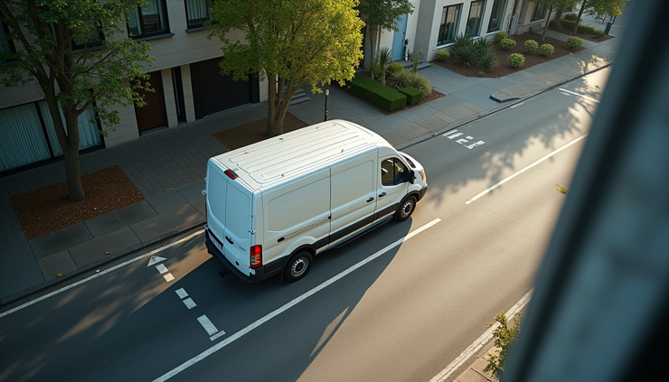 High angle view of a loading bay near Finsbury Park station with a van unloading furniture