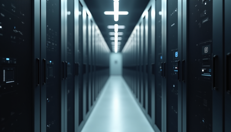 Eye-level view of packed IT server racks ready for relocation in a Barbican office