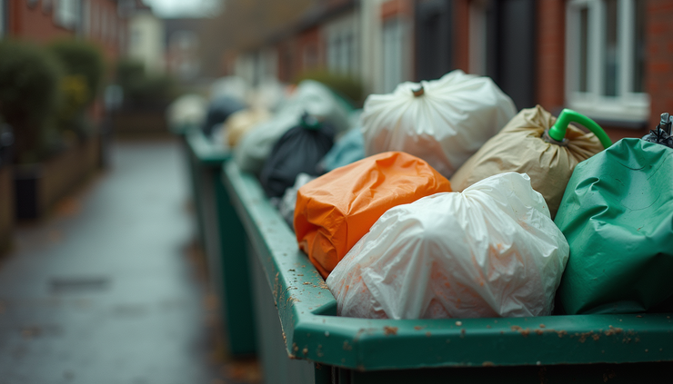 Close-up view of sorted household waste ready for collection in Ilford IG1