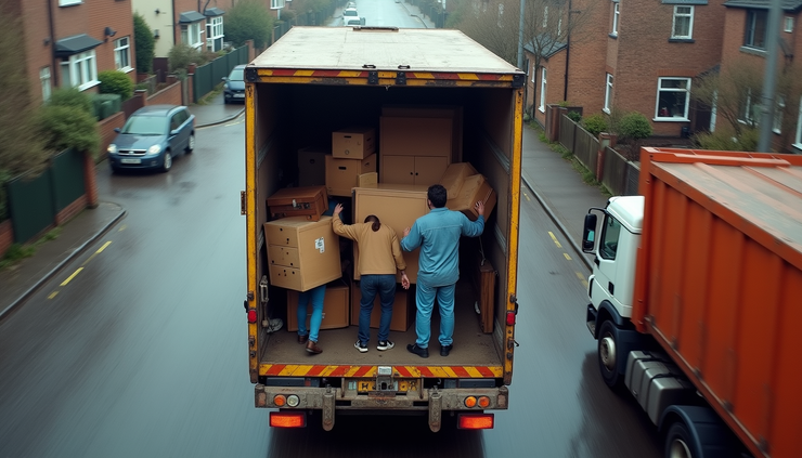 High angle view of workers loading bulky furniture into a rubbish removal truck in IG11 Barking
