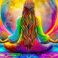 image très coloré d'une personne de dos entrain de mediter