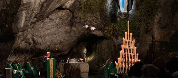 Evening Mass at The Grotto in Lourdes, France
