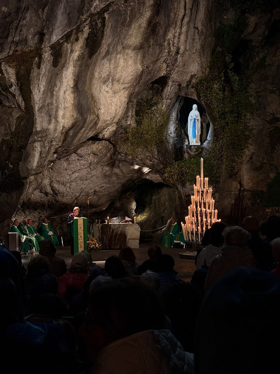 Evening Mass at The Grotto in Lourdes, France
