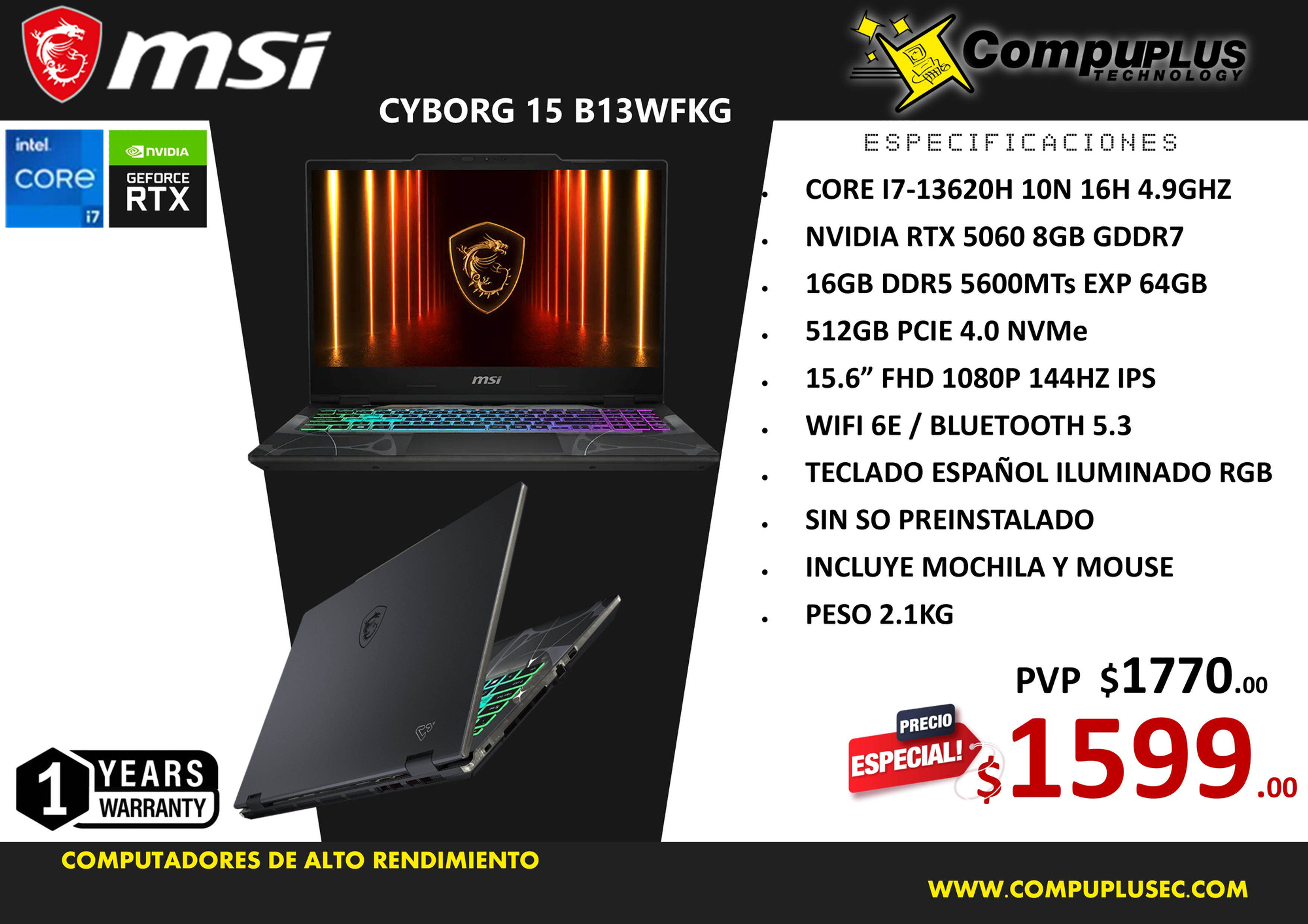 MSI CYBORG 15 B13WFKG (I7 13620H)