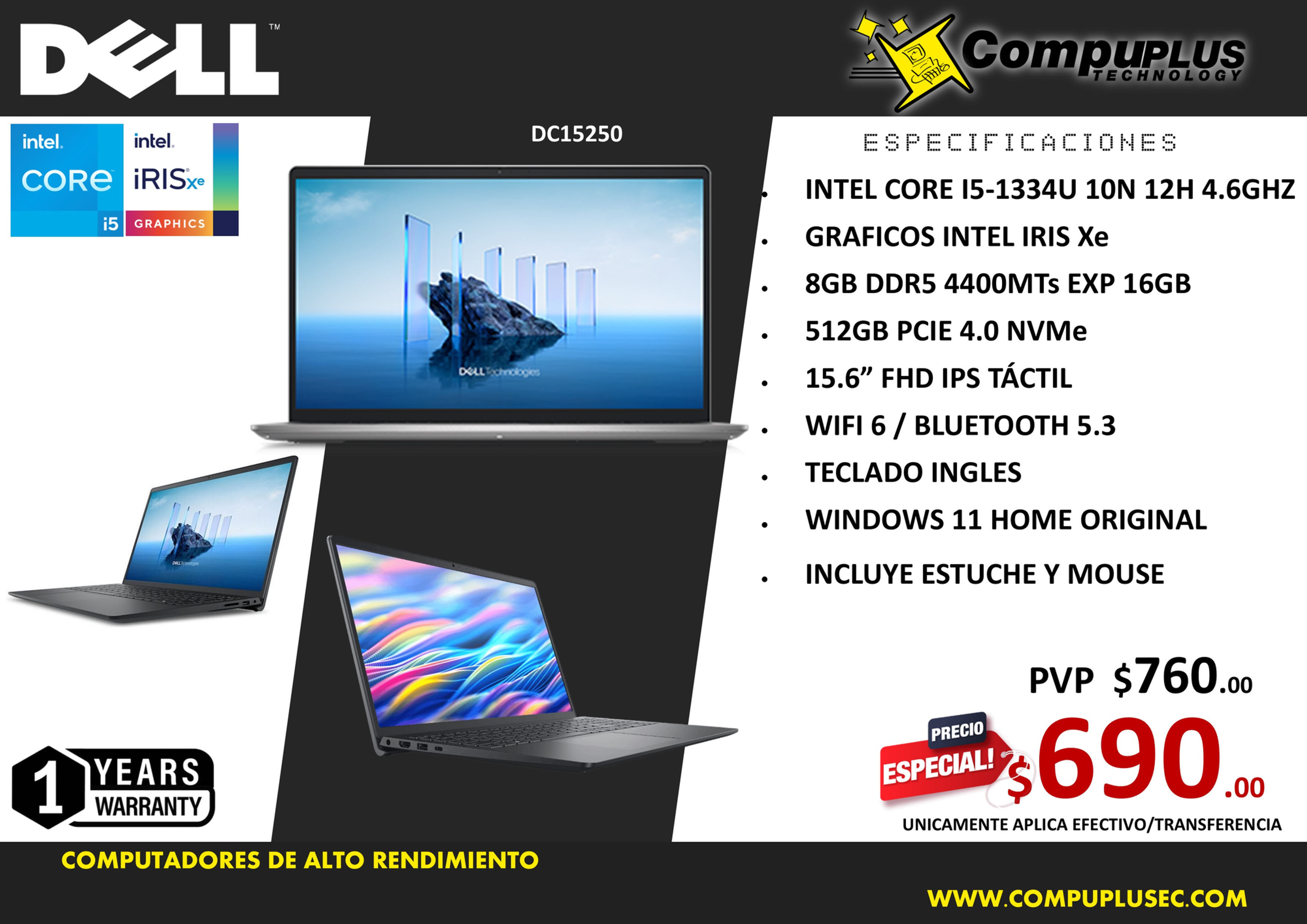DELL DC15250 INTEL CORE I5 1334U