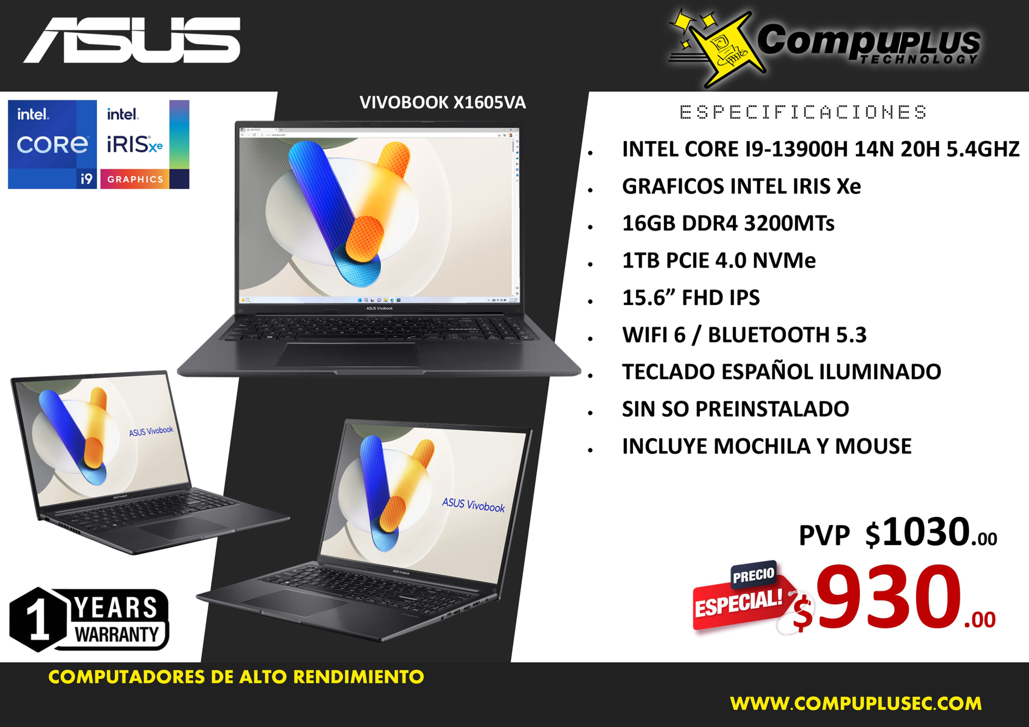 ASUS VIVOBOOK X1605VA-MB648 (I9 13900H)